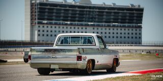 Rear View of Classic Chevrolet on the Track at Texas Motor Speedway