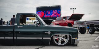 Side View of a Black Lowrider Chevy Pickup Truck at Texas Motor Speedway