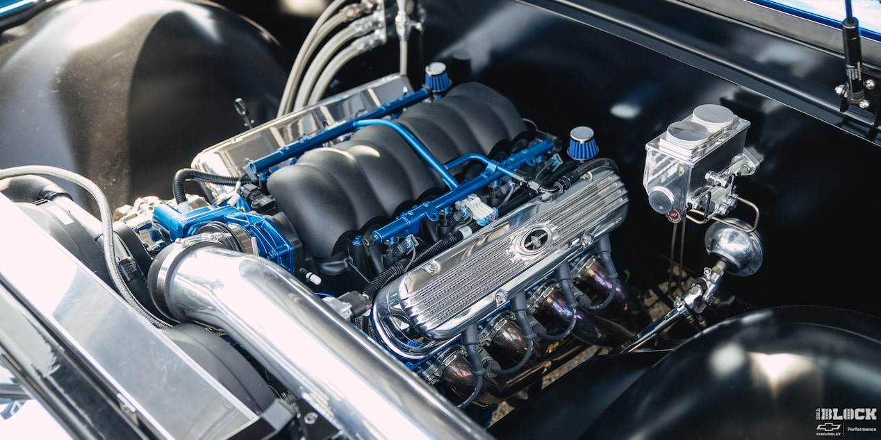 View of the Engine of Ronnie and Tina Allen’s "Bruzer" LS-Powered 1972 Chevrolet C10