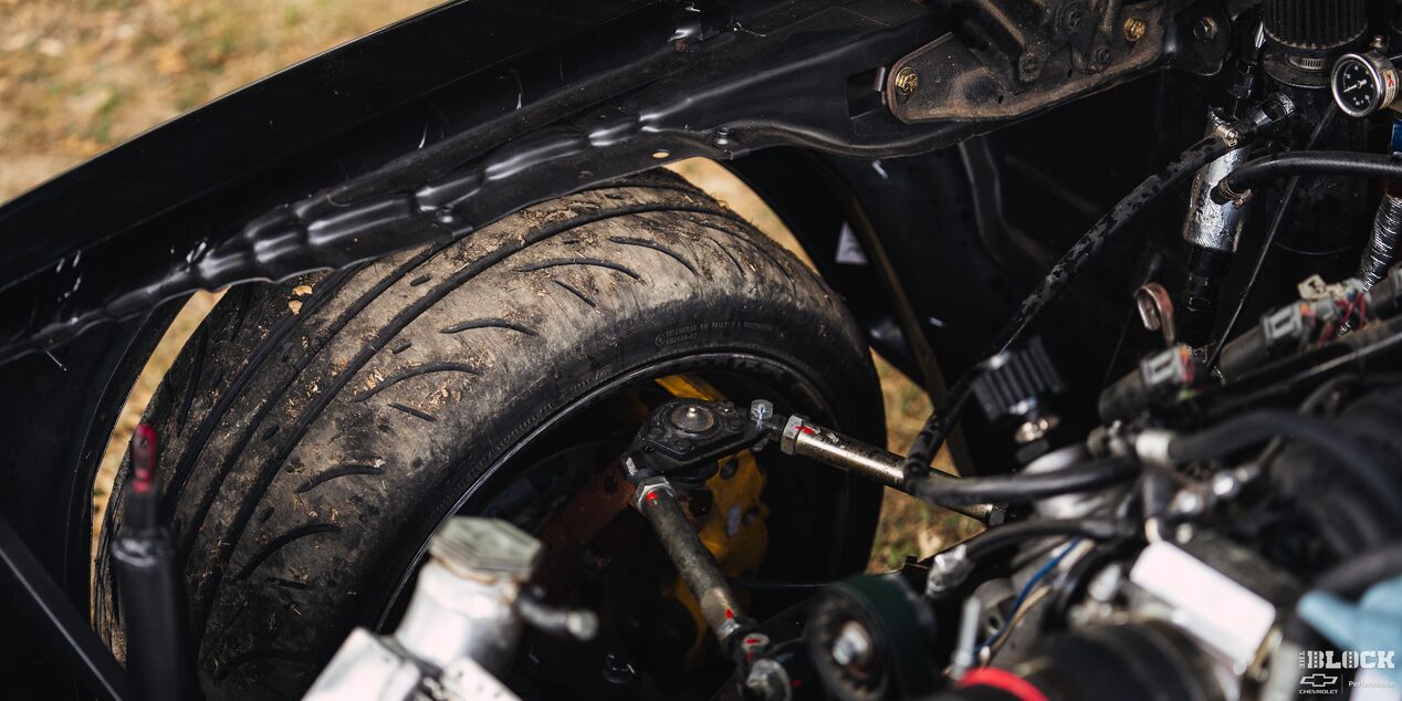 View of the Tire from Under the Hood of a 1978 Pontiac Firebird Trans Am