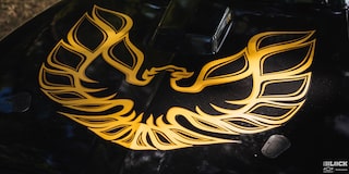 The Firebird Logo on top of the Hood of J.J. Alfano’s LS-powered 1978 Pontiac Firebird Trans Am
