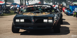 Front View of J.J. Alfano’s LS-powered 1978 Pontiac Firebird Trans Am Lined Upb on the Racetrack