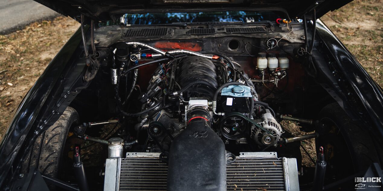 Head on View of the Engine in a 1978 Pontiac Firebird Trans Am