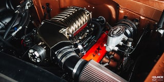 Close-up the a Shining Engine of a 1955 Chevy Handyman Wagon