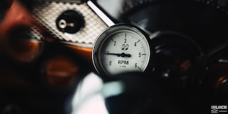 Close-up of the RPM Meter of a 1955 Chevy Handyman Wagon