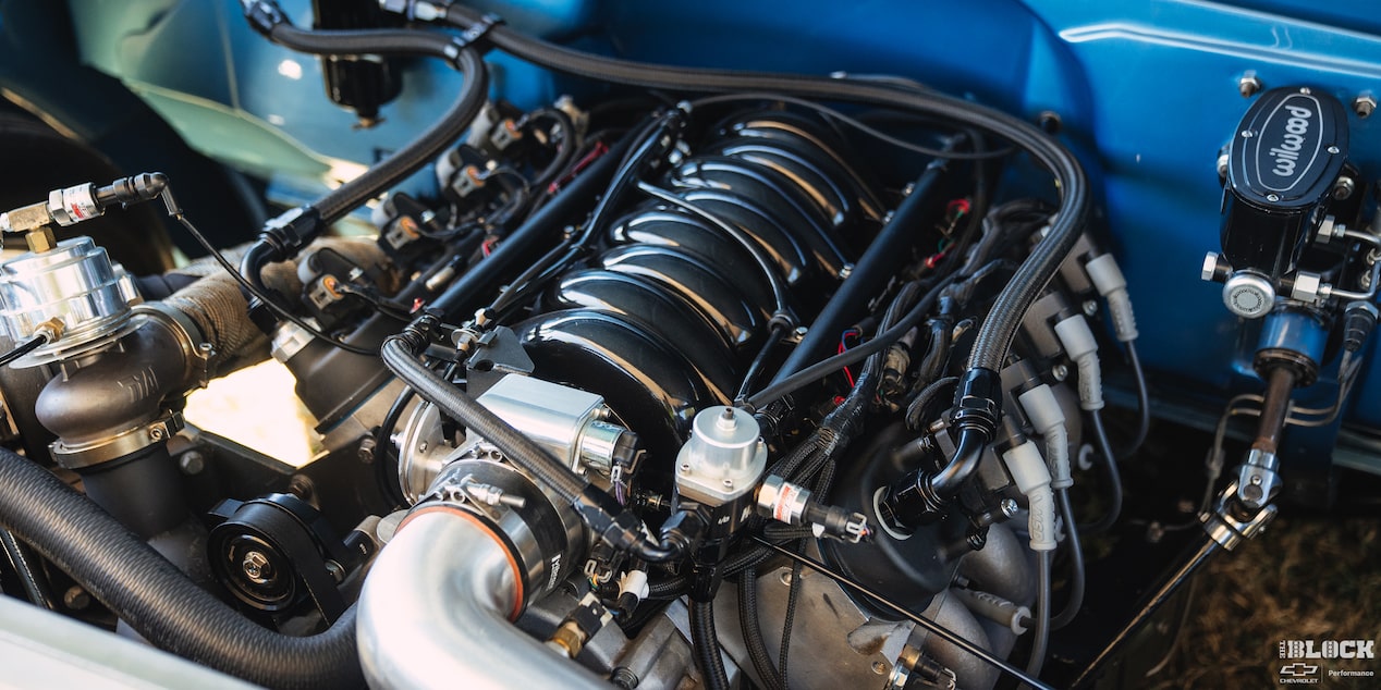 Close-up of the Engine of a 1967 Chevy C10 Truck