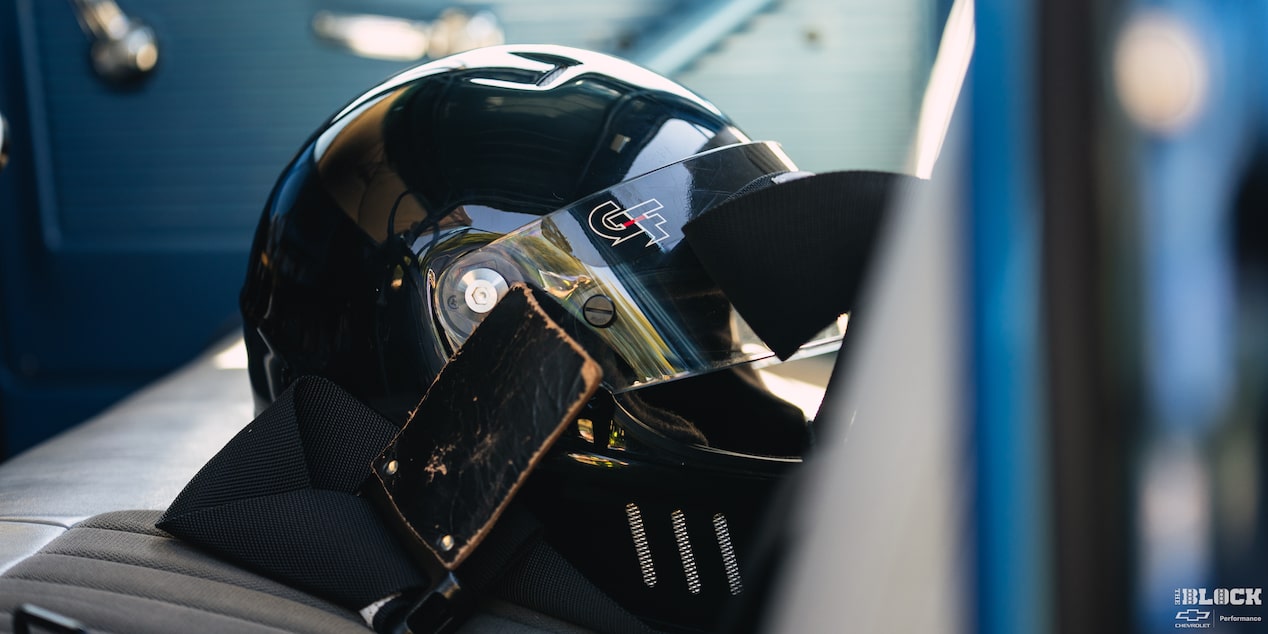 Close-up of a Racing Helmet in the Seat of a 1967 Chevy C10 Truck