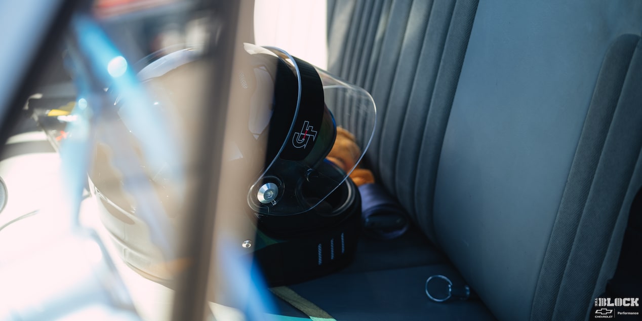 A Helmet on a Car Seat Seen through the Window of a 1967 Chevy C10 Truck