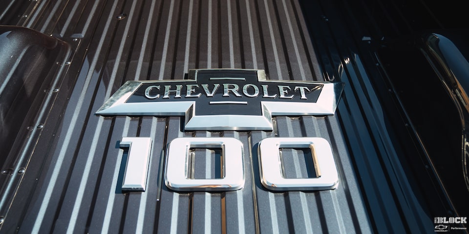 Chevrolet 100 Logo Shining on a Sunny Day on a Chevy C10 Truck