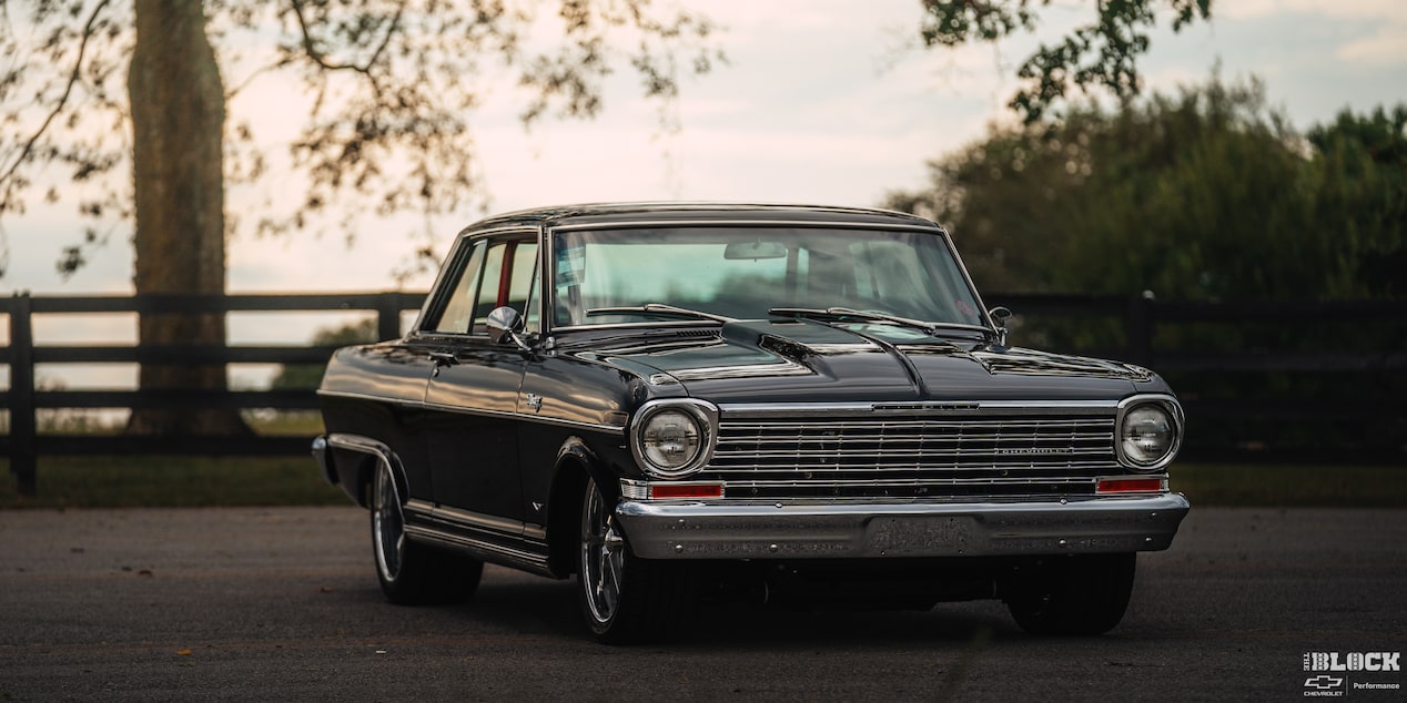 Three Quarters View of a 1964 Chevy Nova under Evening Sky