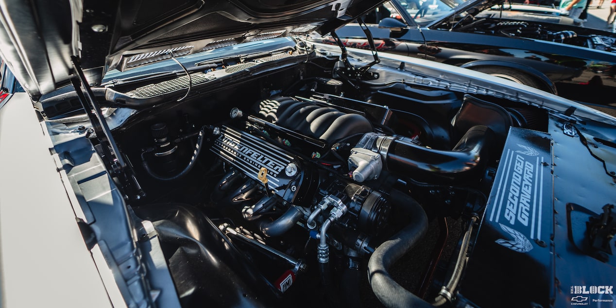 Three Quarters View of a Second Gen Graveyard Car Engine On a Sunny Day