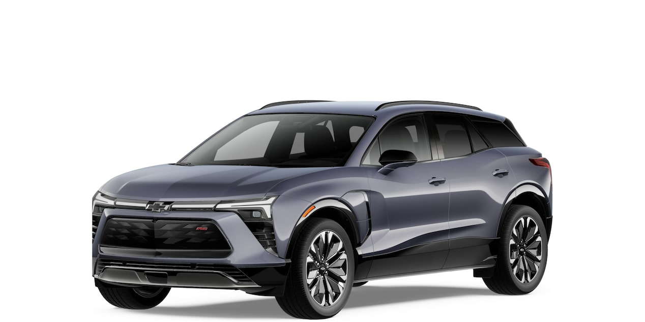 Three-Quarters View of a 2025 Red Chevy Blazer EV SS on a White Background