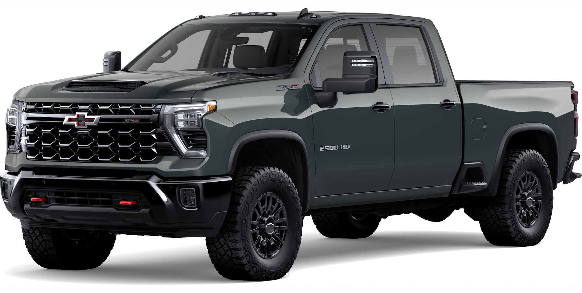 A Gray Chevrolet Silverado HD ZR2 Pickup Truck Displayed on a White Background.